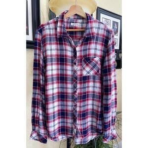 Beach Lunch Lounge Plaid Long Sleeve Shirt Size M